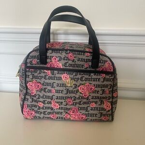 Juicy Couture Charcoal and Pink Floral Satchel with Structured Design